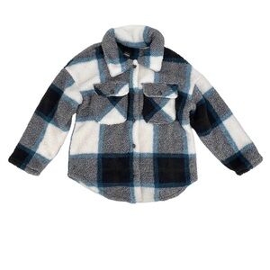 Cisono Los Angeles Blue Gray Plaid Fleece Jacket Size XL Women’s